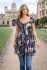 Blue / White  Bold Flower Print Floaty Indian Cotton Lizzy Blouse - Fair Trade 
